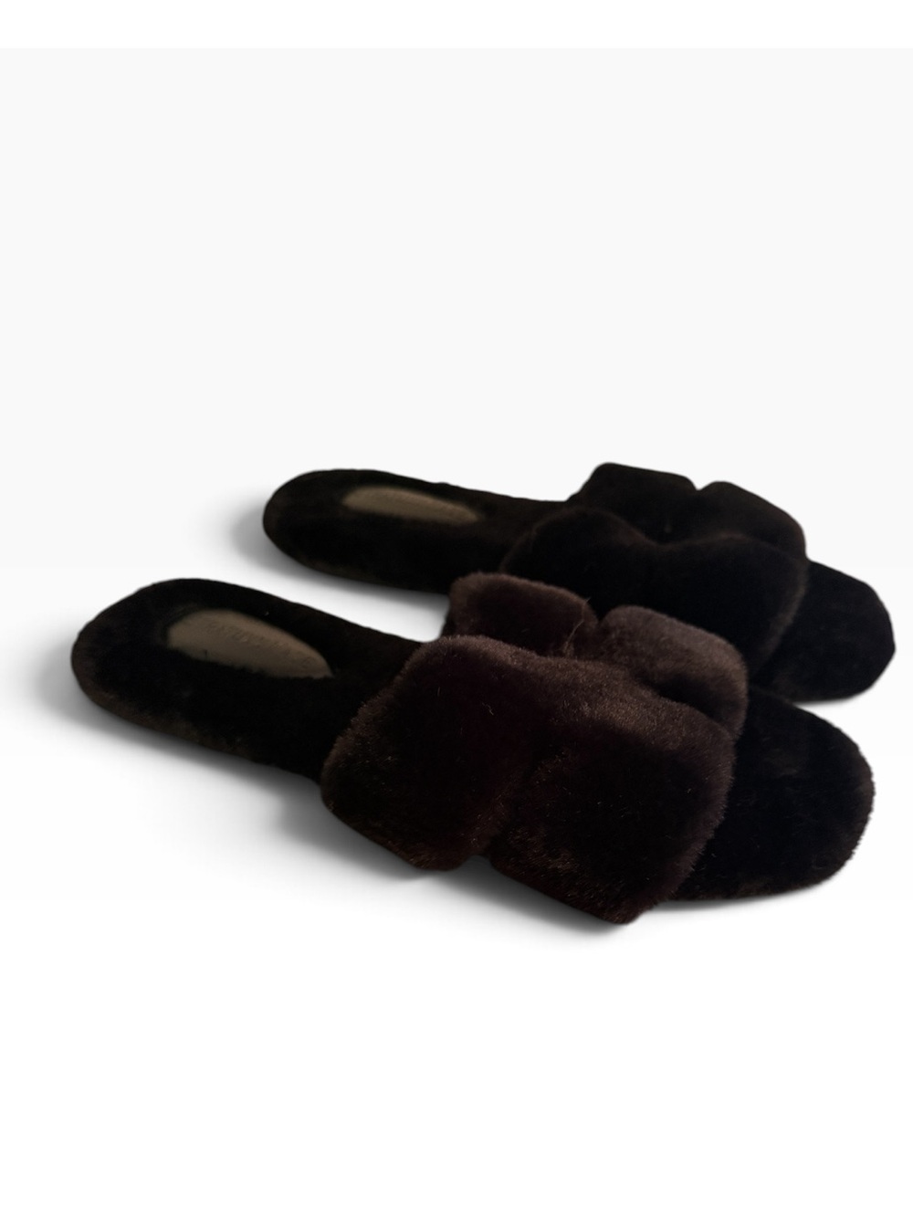 Stratuxx Kaze Black Faux Fur Cross Band Slide Slippers 8